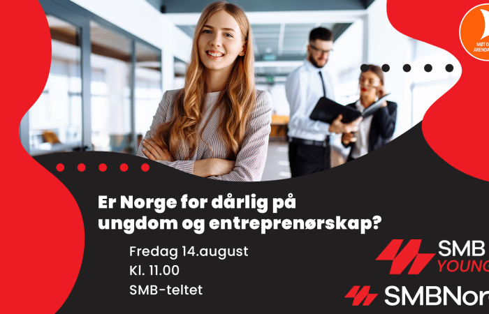 Arendalsuka 2026 debatt - Fredag klokken 11 - Grafikk SMB Norge